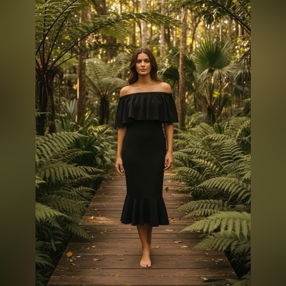 LuLaRoe Black Ruffled Off-Shoulder CiCi Dress